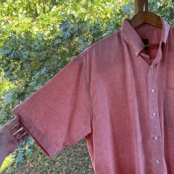 JoS. A. Bank Men's Pink 100% Linen Short Sleeve Button Down Shirt Size XL - Picture 3 of 7